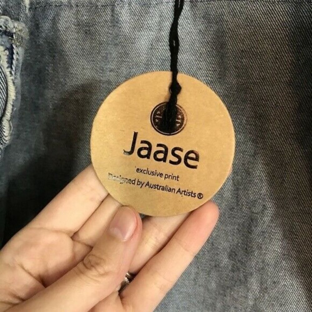 JAASE Womens S Embellished Denim Jacket Oversized NWT Back Design Distressed - Picture 7 of 8